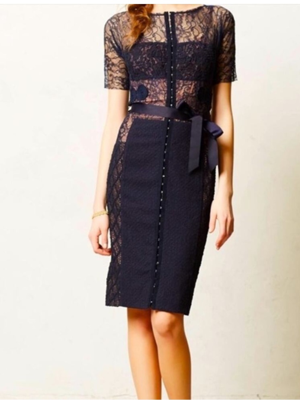 Beguile by Byron Lars Carissima Sheath Navy Blue Dress Sz 8P Worn 1x